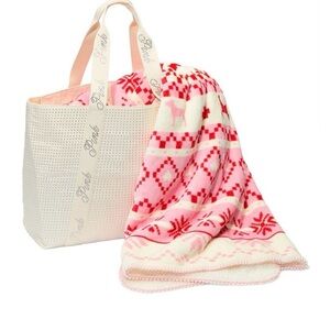 Victoria Secret / Pink Plush Blanket and tote bag